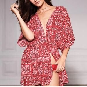 Victoria's Secret Red & White Hearts Robe Cover Up Women’s One Size Lightweight